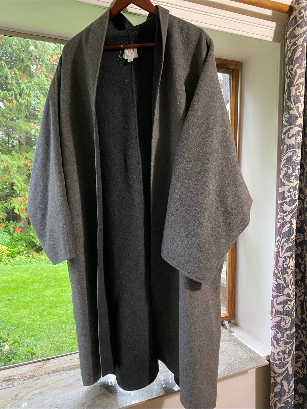 GAP Women's Charcoal Gray Wool Blend Open Front Coat with Pockets